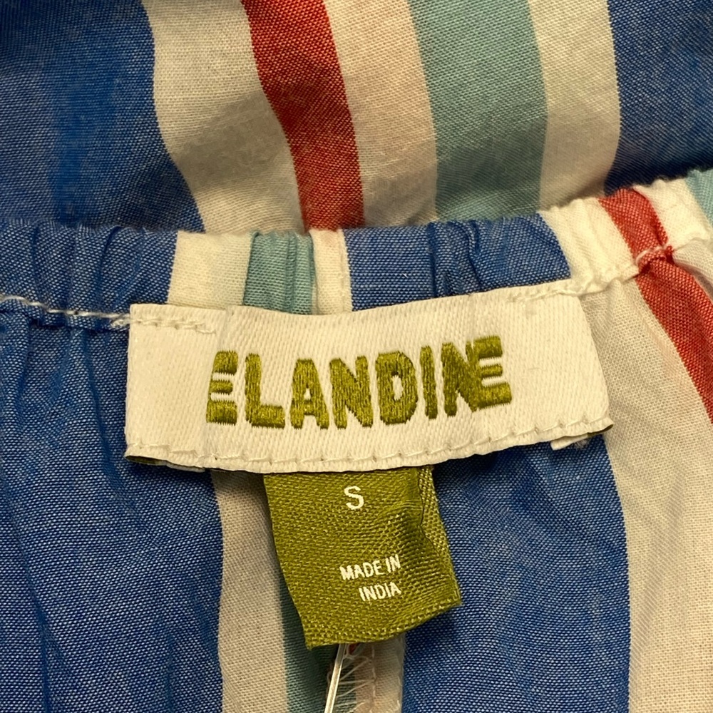 Celandine Anthropologie NWT Blue White Pink Pinstripe Bow Accent Jumpsuit - Picture 10 of 12